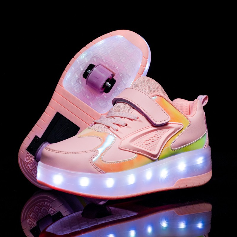 Cross-border supply of new heloo shoes for men and women children skates double wheels LED lights shoes pulley manufacturers wholesale