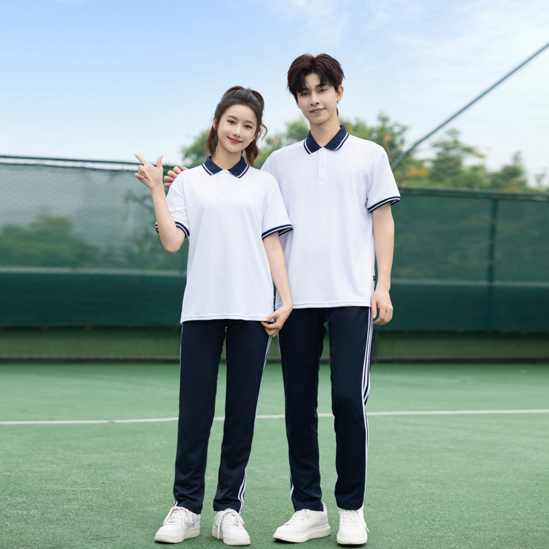 Blue High School Student Sportswear Summer Short-Sleeved Class Uniform Suit Student Uniform Junior High School Group Uniform