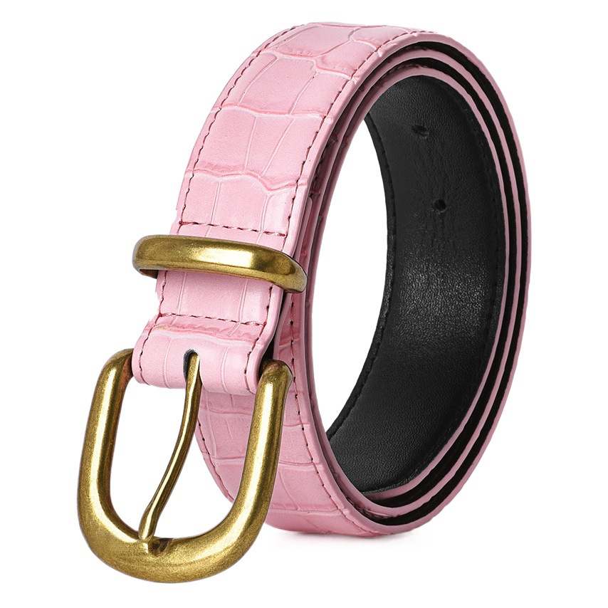 Retro Cowhide Pin Buckle Women's Belt Versatile Decoration High-End Pink Women's Crocodile Leather Belt Belt for Women