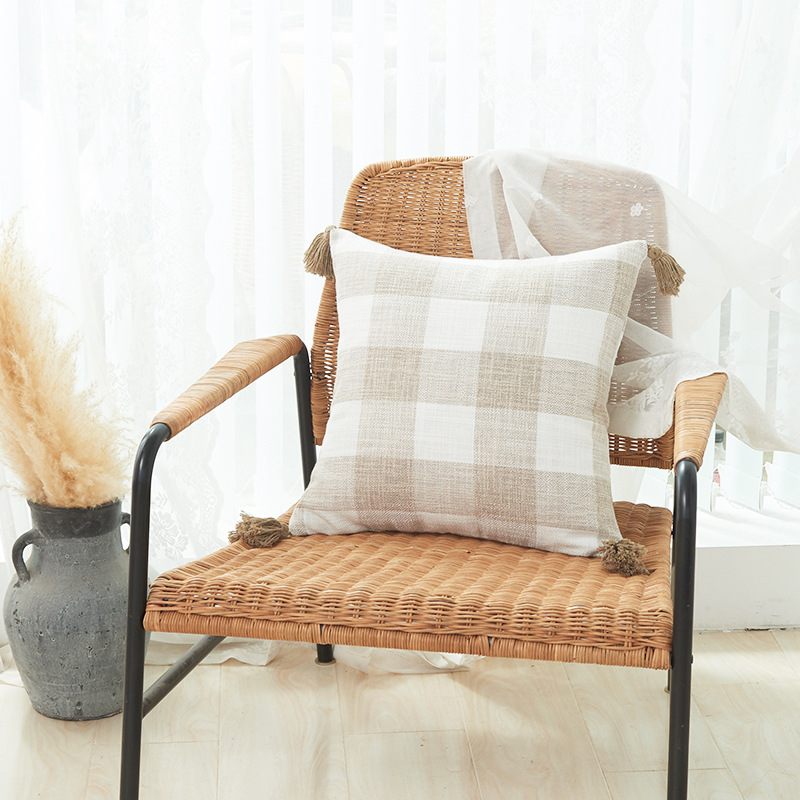 Picture of Xu Ai Thickened Cotton and Linen Texture Striped Plaid Multicolor Tassel Fashion Sofa Cushion Cover Factory in stock
