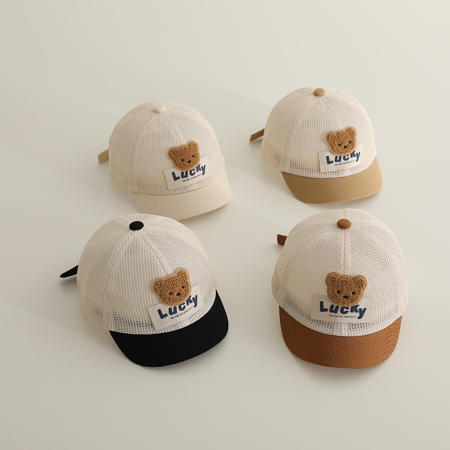 Picture of Little Bear Cartoon Full Net Short Brim Baby Cap Sunscreen Sun Hat Short Brim Baseball Cap for Boys and Girls