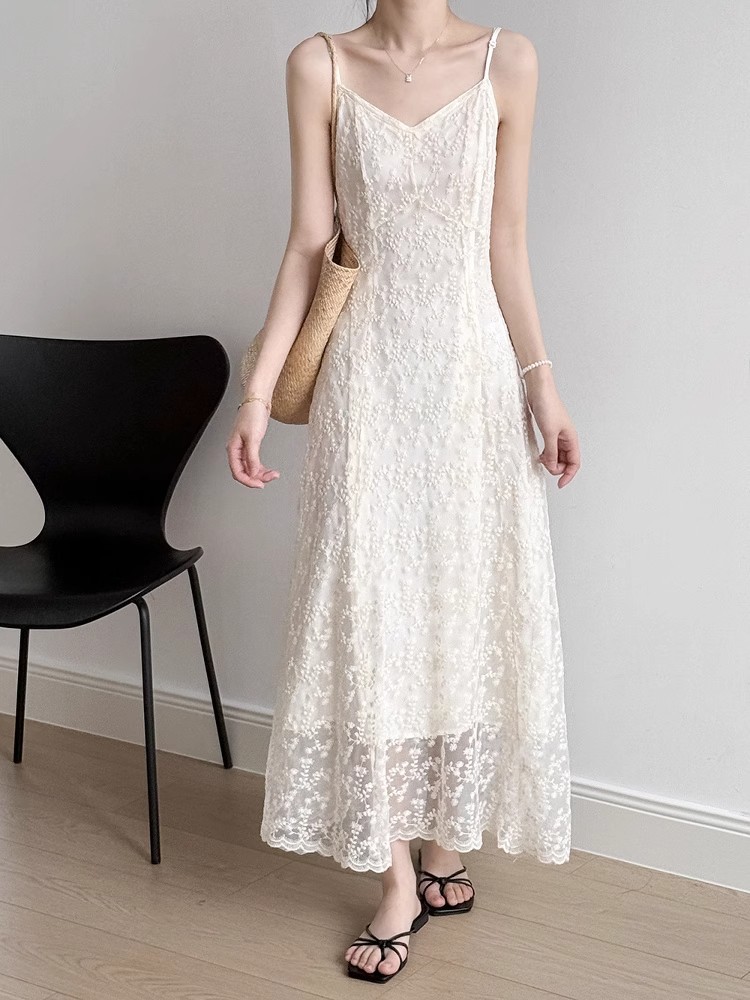 French Elegant Sling dress Children's Summer 2025 New High-end Elegant Early Spring Lace Heavy Industry Long Dress