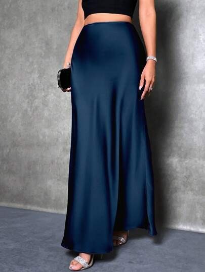 Picture of Foreign Trade Cross-Border Satin Skirt Spring and Summer New European and American Amazon Simple Imitation Silk Long Skirt Women's Clothing