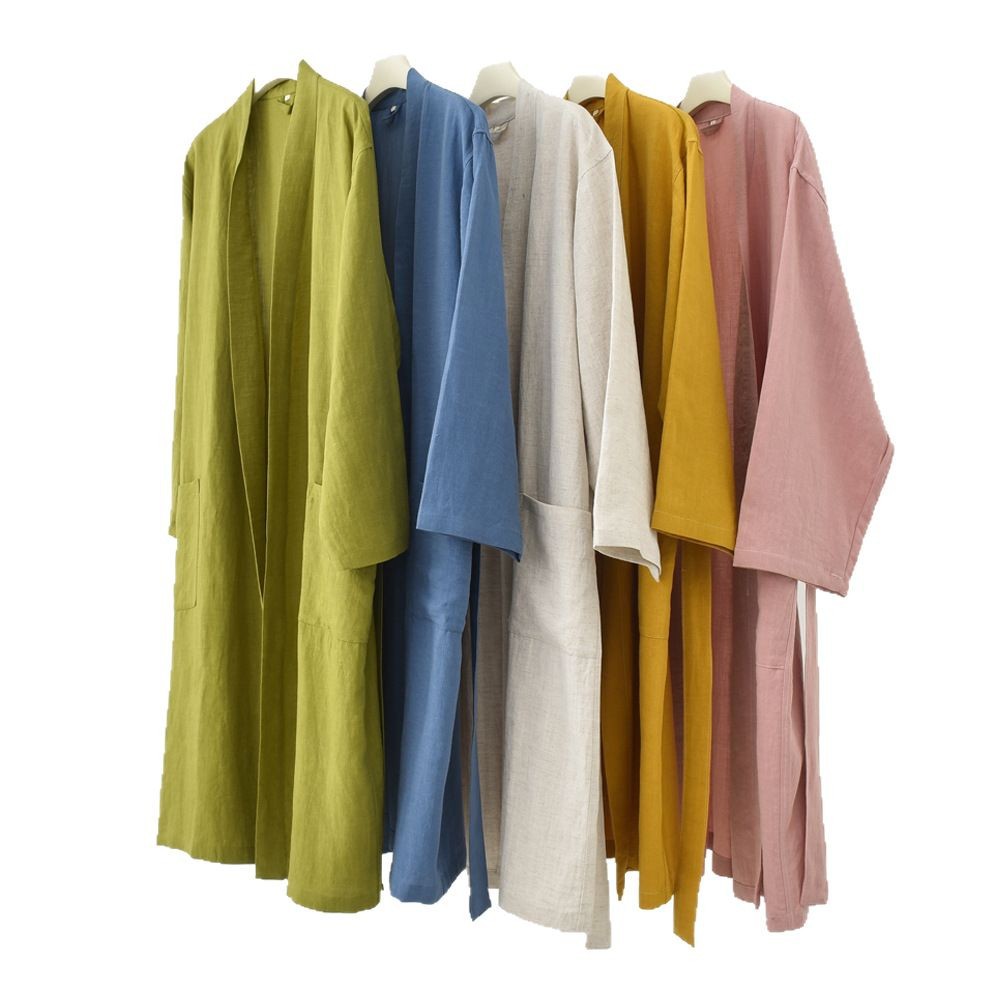 Picture of Spring and Summer Gastrodia Linen Bathrobe Bathrobe Pajamas Nightgown Home Clothing Absorbent Breathable Skin-friendly Bacteriostatic Sensitive Skin