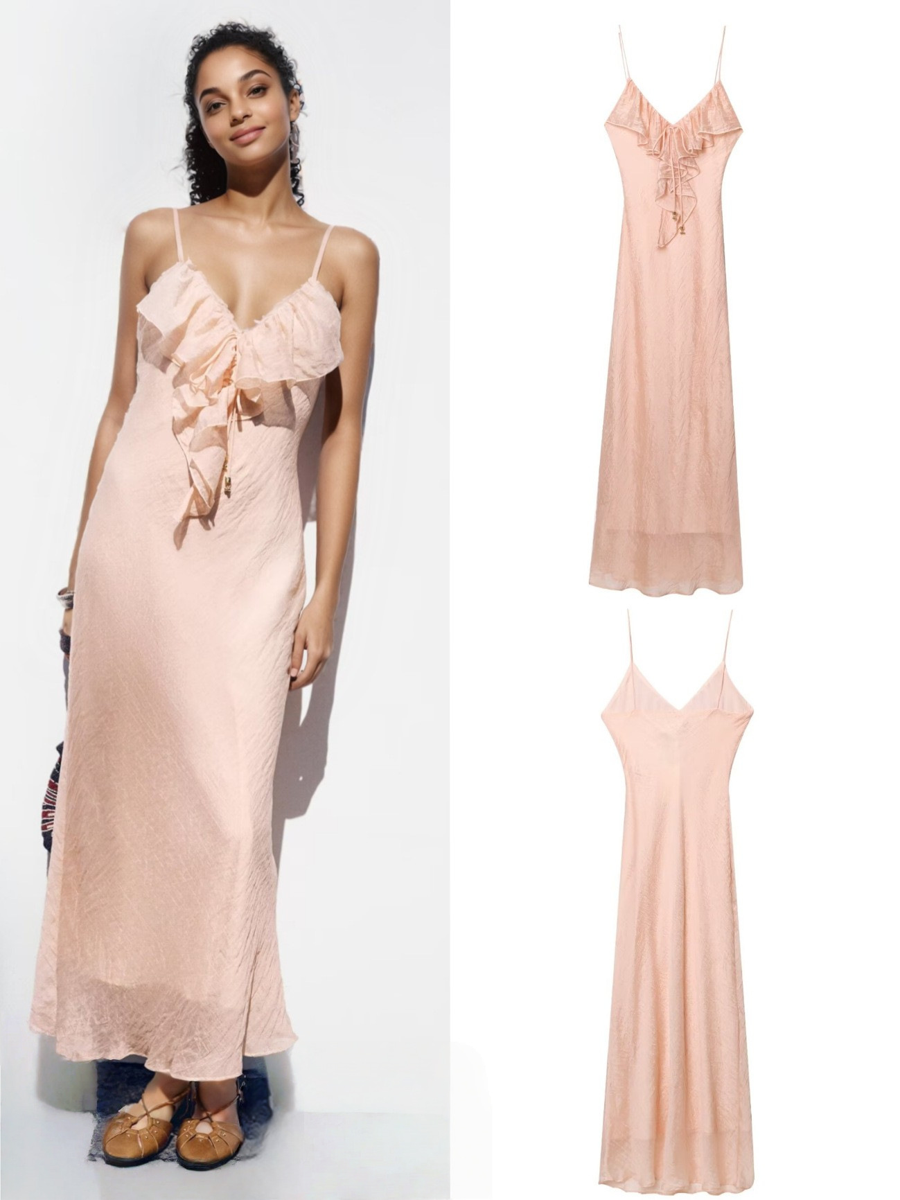 Cross-Border Export Wholesale 2025 Summer New European and American Style Chiffon Ruffled V Neck Elegant Suspender Dress