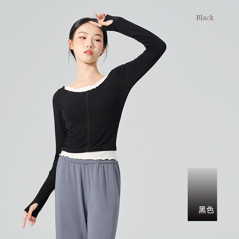 Picture of Modern Dance Top Women's Practice Clothes Color Matching Knitted Long Sleeve Chinese Dance Clothing Body Clothes Dance Clothes Dance Clothes