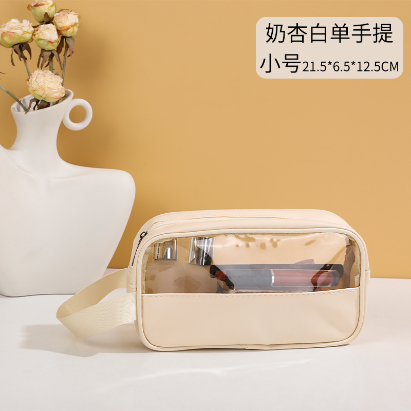 Picture of Transparent Toiletry Bag, Large Capacity Waterproof Portable Cosmetic Bag, Pu Splicing Bath Bag, Business Trip Travel Storage Bag, Portable