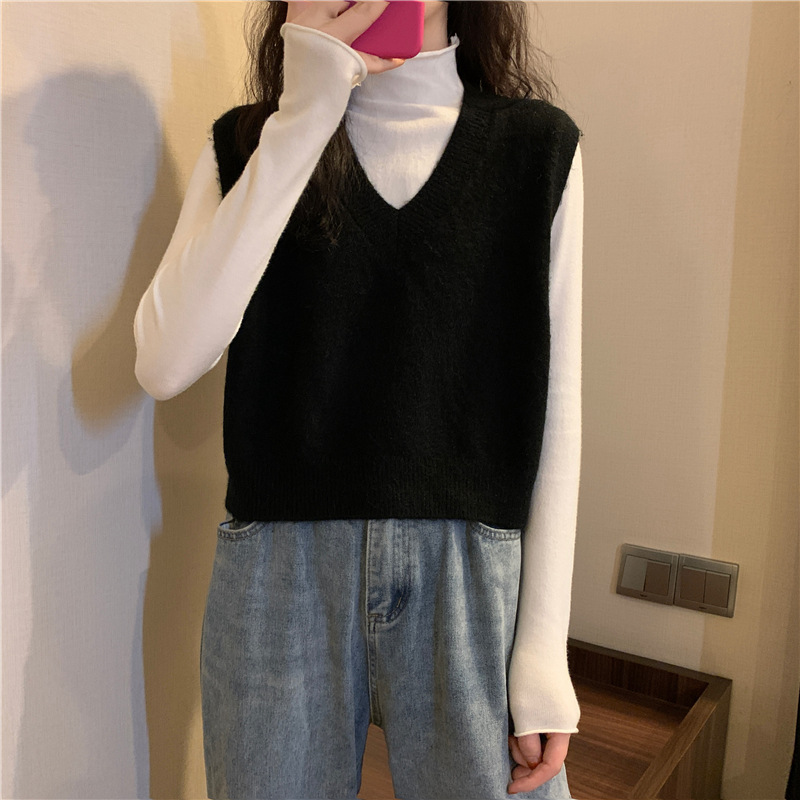 Picture of Loose V-neck short sweater vest vest coat autumn and winter New Internet celebrity Blue temperament knitted vest for women fashion