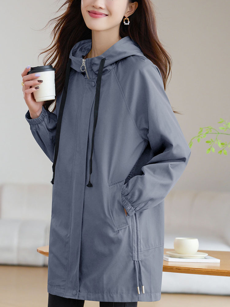 Hooded Windbreaker Coat Women's Mid-length 2024 Spring and Autumn New Loose plus size Middle-aged Mother Elegant Casual Top