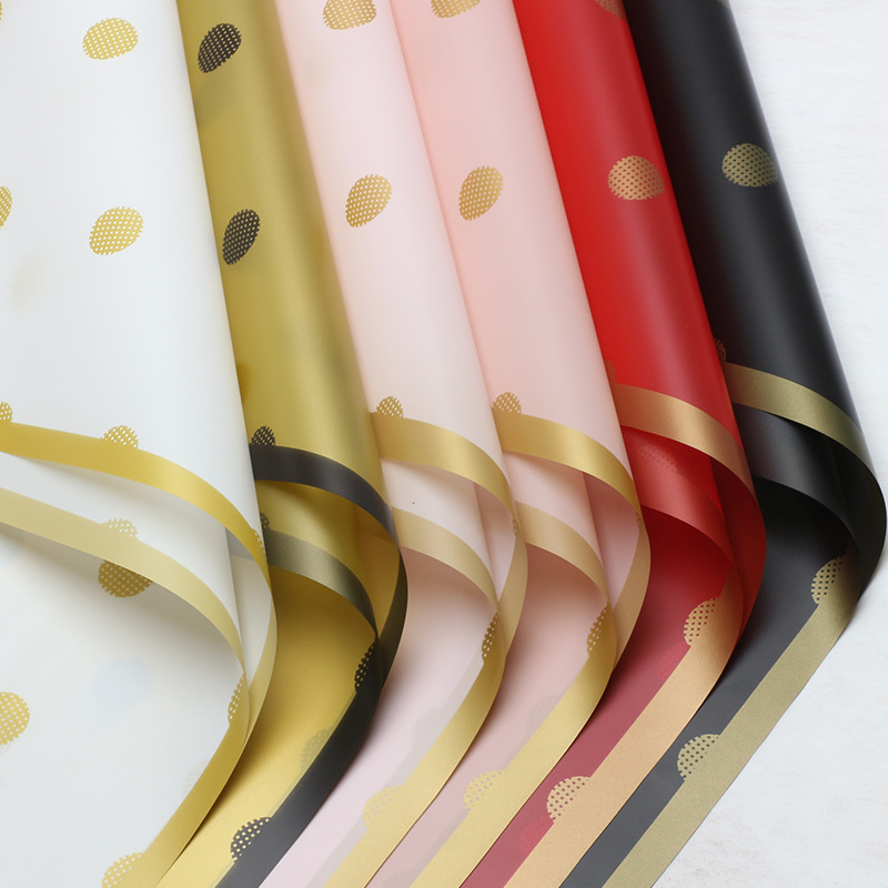 Hua Xi round point gold edge matte paper wave point Korean plain paper bouquet flower wrapping paper waterproof polka dot floral wrapping paper