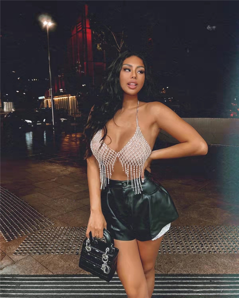 2024 Summer Nightclub European and American Slim-Fit Gold Halterneck Push-Up Stitching Pure Color Women's Vest Yx2078
