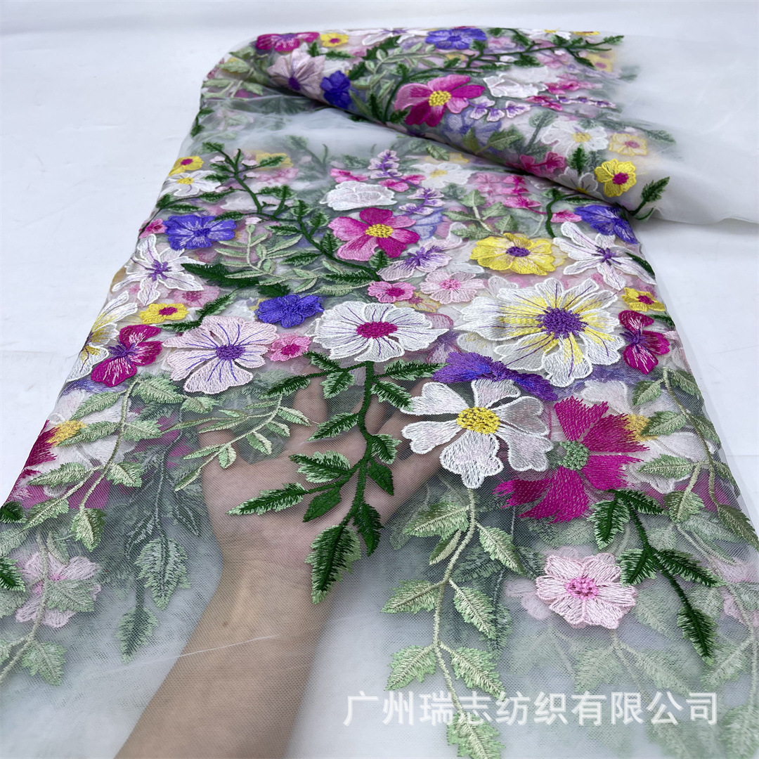 Picture of Small Fresh dress Dress Embroidered Mesh Fabric Spring and Summer Multicolor Flower Fashion Cheongsam Hanfu Embroidered Fabric