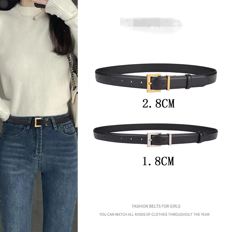 New Gold Buckle Hot-Selling Cowhide Women's Letter Belt 2.0/3.0 Fashion Belt Versatile Pin Buckle Popular Belt
