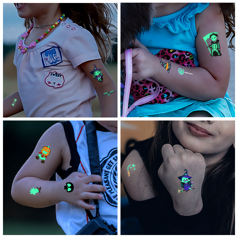 Picture of Cross-Border New Halloween Tattoo Stickers Waterproof and Sweat-Proof Long-Lasting Fluorescent Green Luminous Children's Cartoon Face Tattoo Stickers