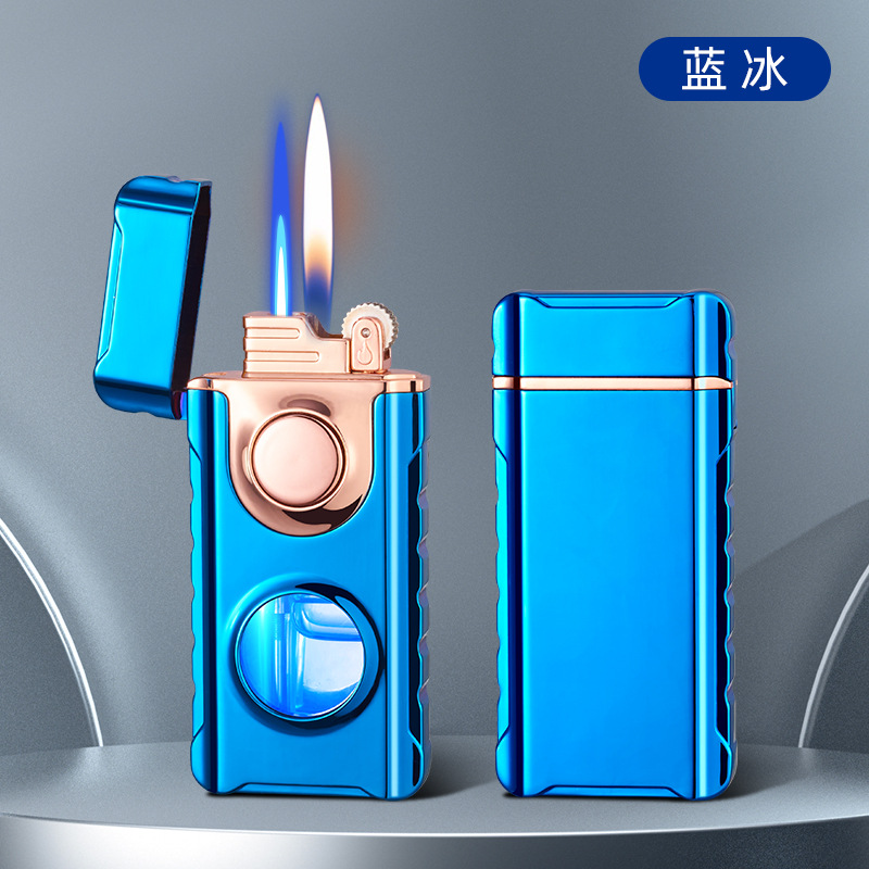 Picture of New double-Fire direct charge and open fire random switch lighter creative perspective air window with blue light inflatable lighter