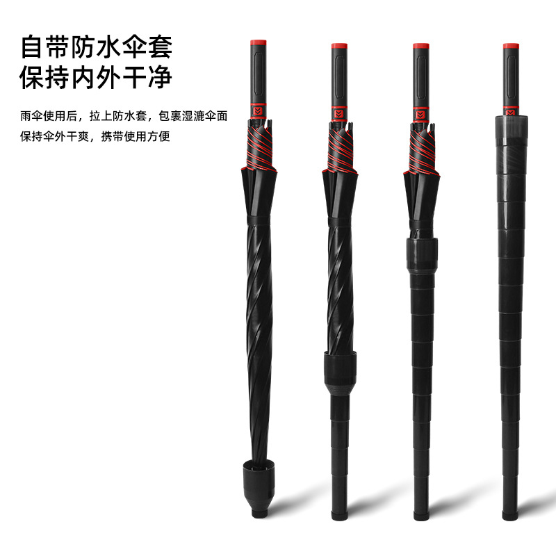 8-bone automatic vinyl straight handle umbrella double-layer large fiber long handle with waterproof cover golf umbrella advertising customization