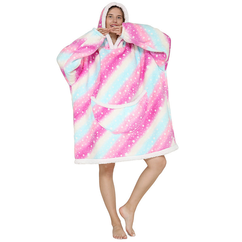Cross-border Amazon lazy blanket lambswool pullover flannel sweater Starry Sky hoodie warm homewear pajamas