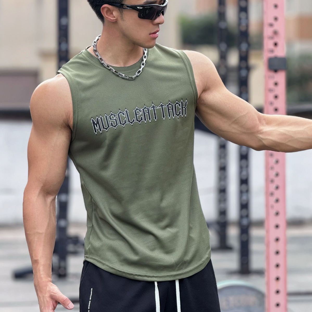 Summer New Trendy Men's Pullover Crewneck Mesh Base Shirt Sports Fitness Top Sleeveless Vest Quick-drying