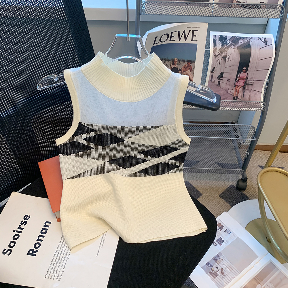 Real shot pure want chic sweet hot girl sexy American hollow knit vest women's inner and outer wear sleeveless short...