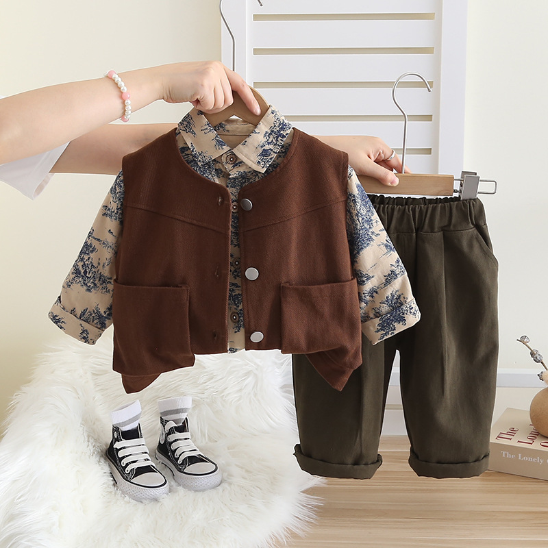 Picture of Boys' Handsome Casual Workwear Pocket Vest suit Children's Autumn Western-style Outfit Fashionable Children's Three-piece Cool Suit