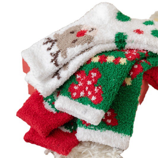 Picture of Cross-Border Supply of 2022 New Christmas Socks, Cute Colorfulful Santa Claus Coral Velvet Socks