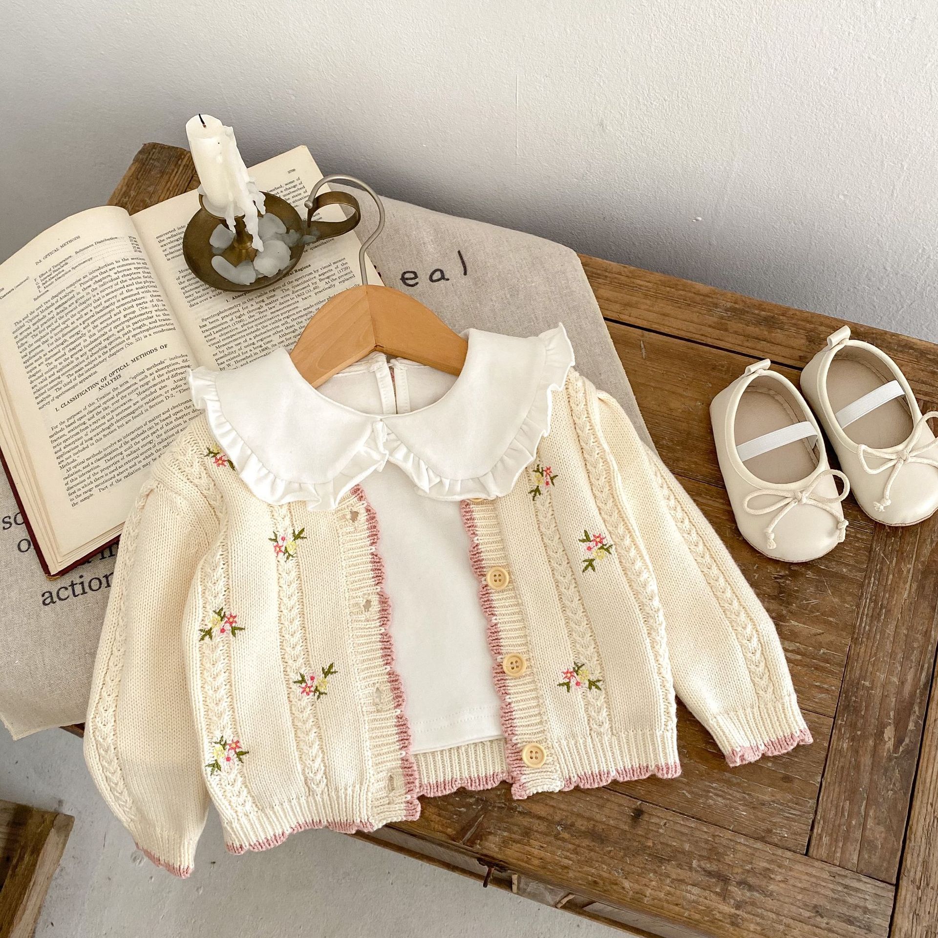 Picture of 2025 Autumn Internet Celebrity Cotton Yarn Versatile Infant and Toddler Baby Girl Small Floral Embroidered Long-Sleeved Knitted Cardigan Jacket