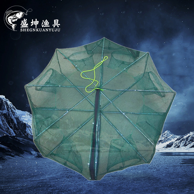 Round Automatic Shrimp Net 6-Hole 8-Hole Foldableing Shrimp Net Double-Layer Zipper Moving Net to Catch Eel and Crab Loach Cage