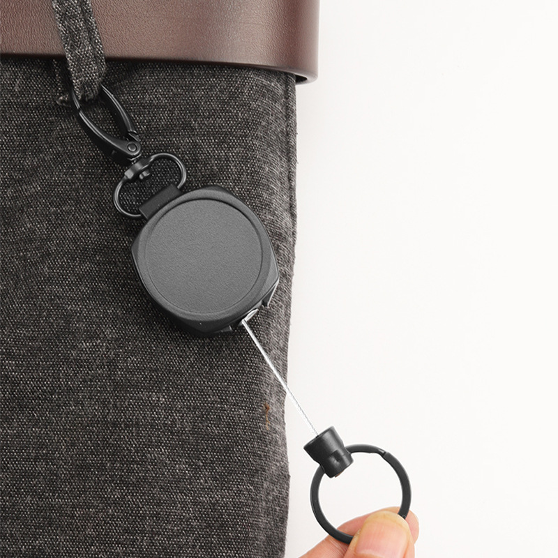 Picture of Easy Pull Buckle Round Metal Outdoor Anti-lost Anti-theft Key Chain Olive Buckle Hanging Buckle Retractable Easy Pull Cable