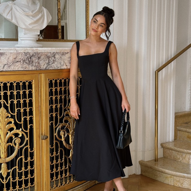 Picture of Foreign Trade Amazon 2025 Summer New European and American Women's Elegant Square Collar Sleeveless Waist Sling dress Women
