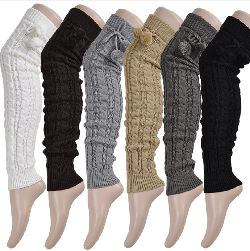 Japanese VIVI magazine Hemp pattern lengthened wool boots with ball over the knee high tube warm piled socks wholesale