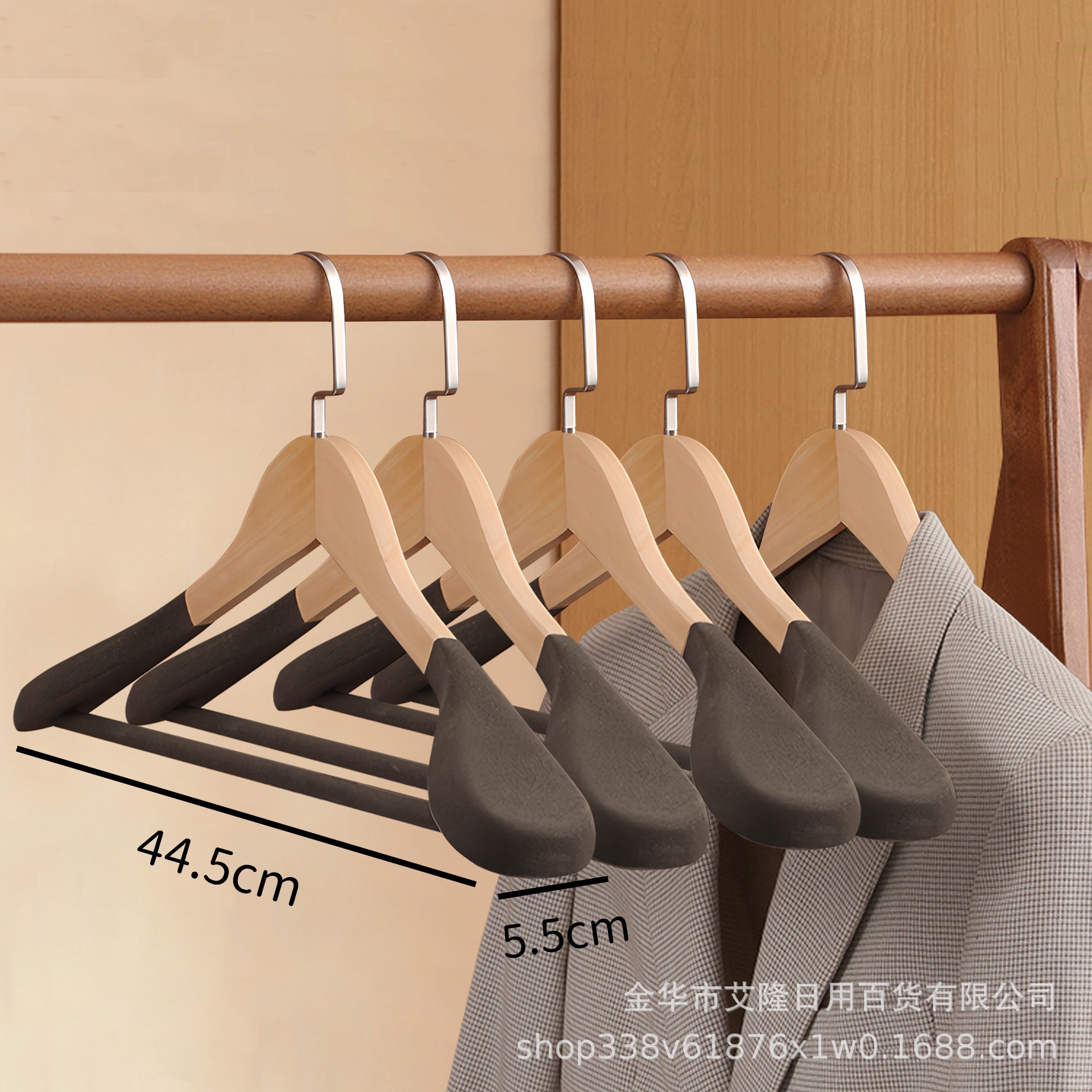 Picture of High-grade solid wood wide shoulder flocking hanger household coat suit seamless hanging clothes support solid wood hanger wholesale