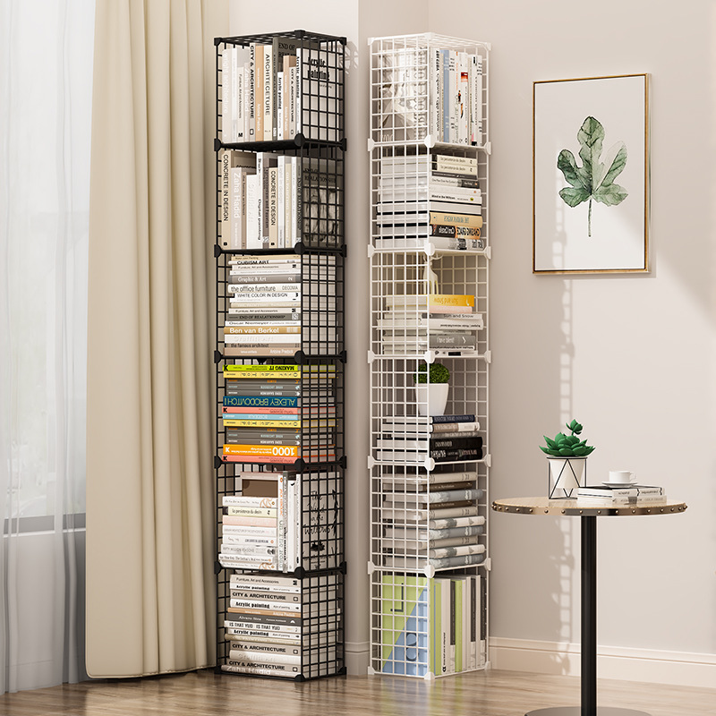 Wholesale Simple Bookshelf Sandwich Storage Rack Floor-Standing Corner Iron Mesh Small Bookcase Dormitory Multi-Layer Desktop Storage