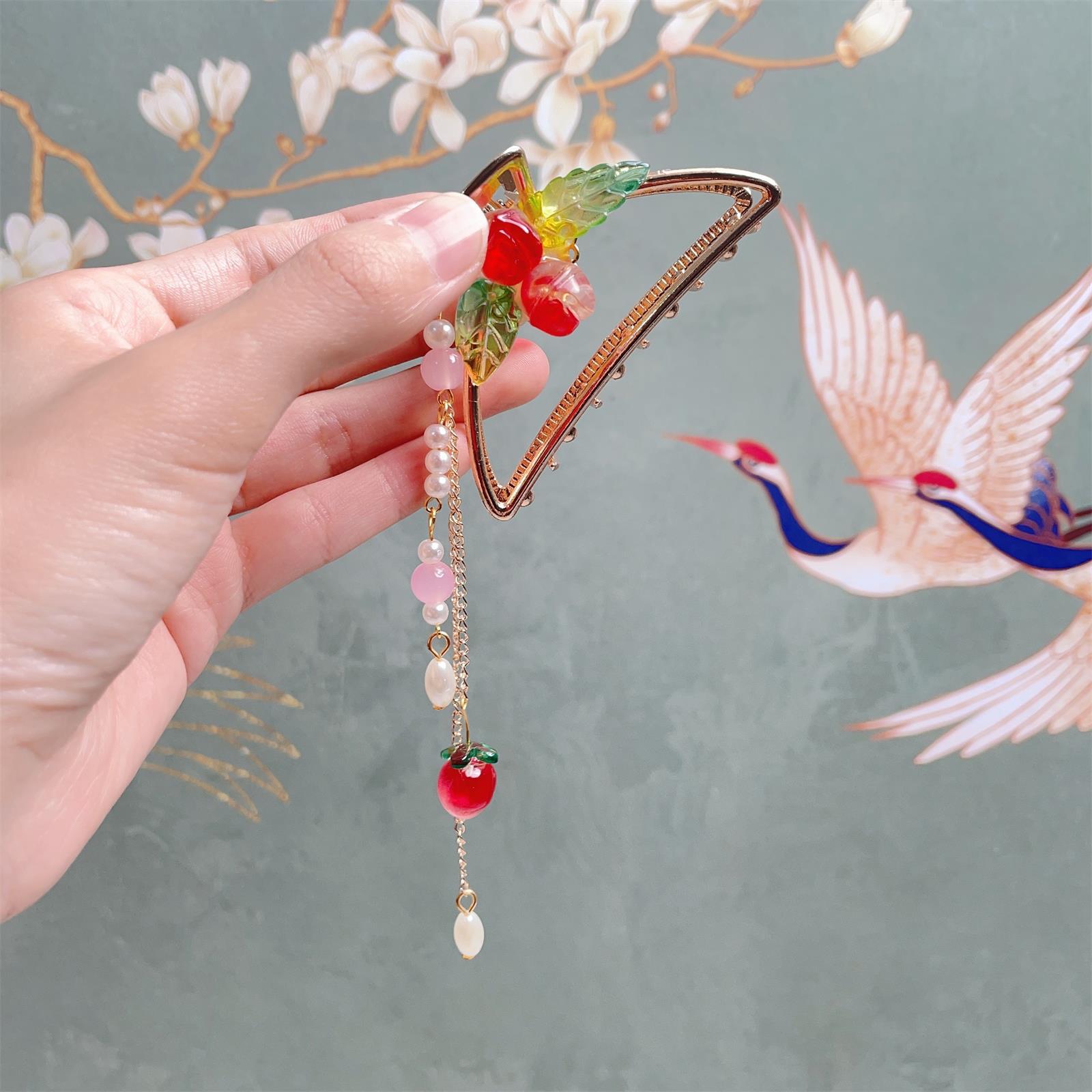 Picture of Ancient Style Hair Accessories for Children, Hanfu Hair Ornaments for Girls, Back-Of-Head Claw Clips, Chinese Style Pendant Hairpins, Butterfly