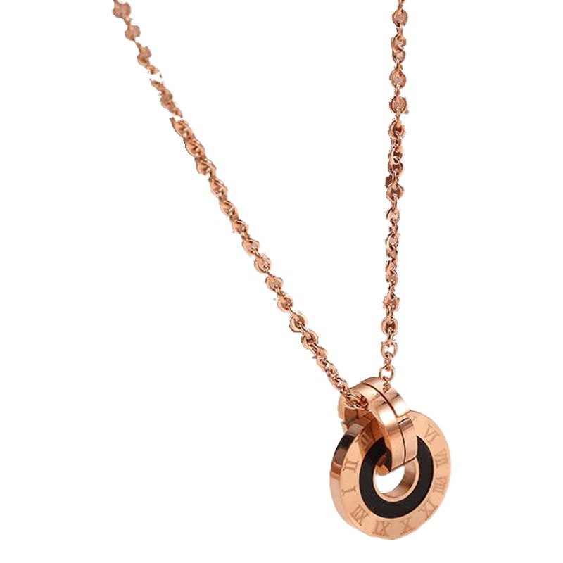 Picture of European and American Hot Double Ring Roman Numeral Ring Pendant Stainless Steel Rose Gold Couple Necklace Simple Elegant Trendy Jewelry