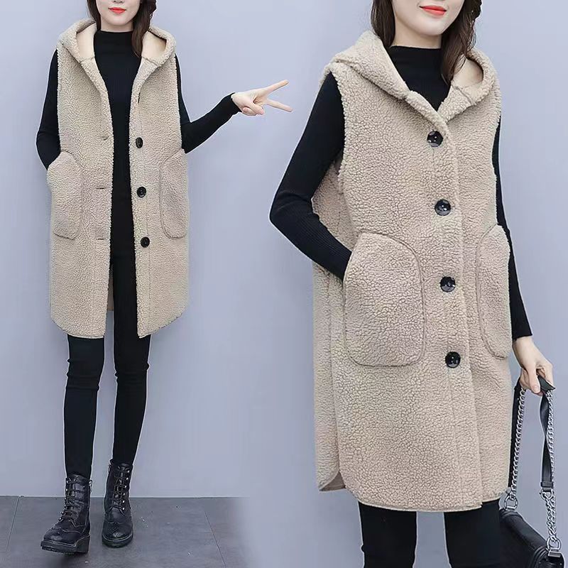 Picture of Lambswool 2023 vest autumn and winter fashion style mid-length coat plus size fat sister thickened hooded outer fashion