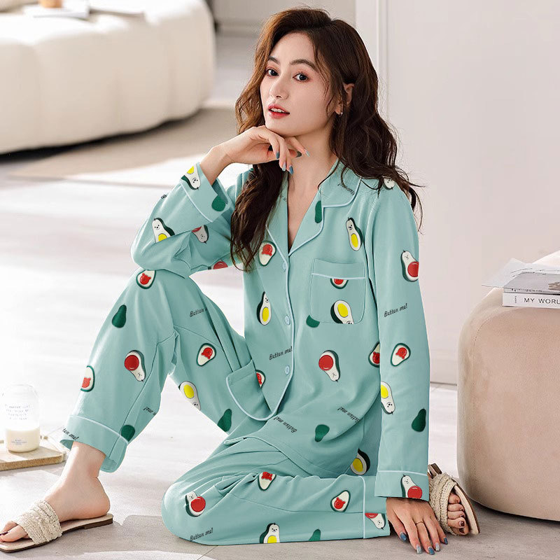 Picture of Japanese Pajamas Women's Spring and Autumn Long Sleeve Cardigan Cute Printed Radish Student Home Clothes suit Cross-border Southeast Asia