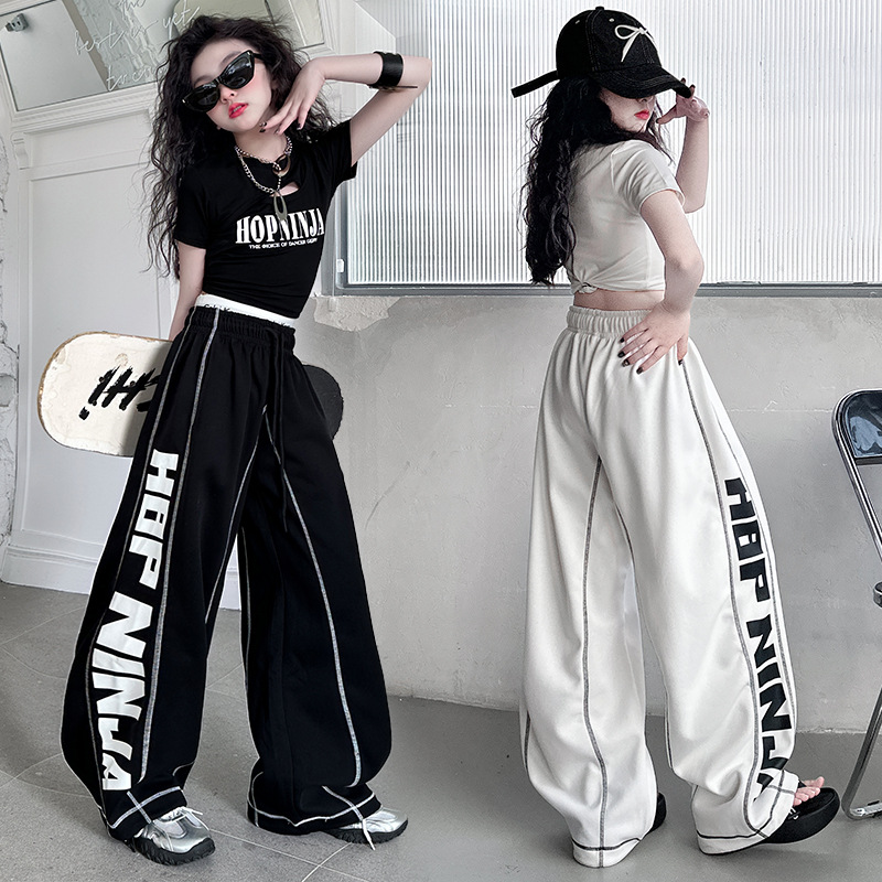 Girls' suit Spring and Summer Children's Dame Street Dance Clothes Trendy Cool Middle and Large Children's Wide Leg Pants Sports Leisure New Arrival
