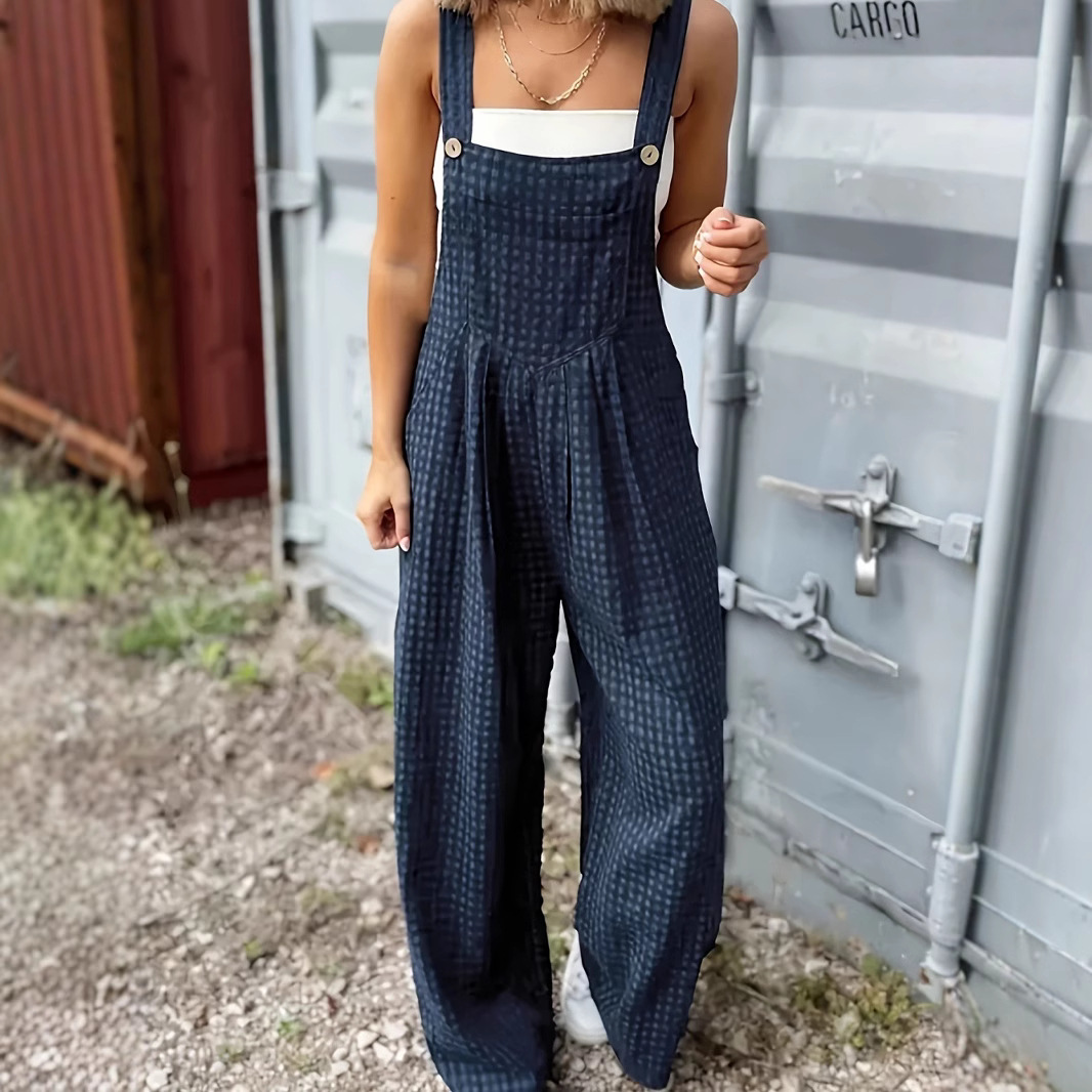 Amazon Europe and the United States cross-border foreign trade summer new loose casual wide-leg jumpsuit bib plaid suspenders