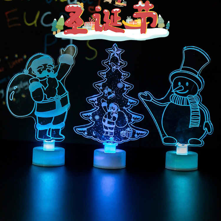 New Luminous Colorful Acrylic Small Christmas Tree Snowman Santa Claus Gift Christmas Decoration Products Supplies