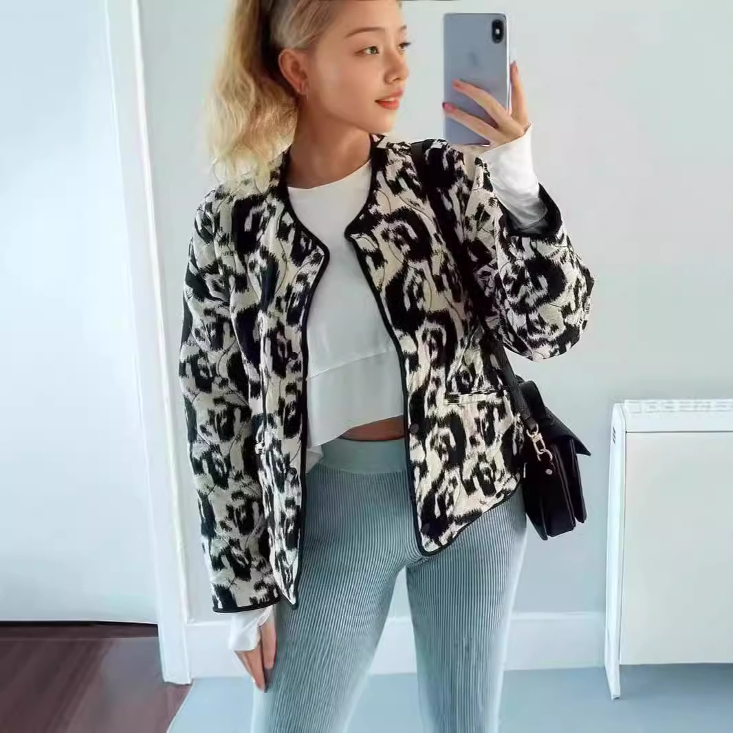 Cross-border Amazon European and American Women's 2024 Autumn and Winter New Loose Animal Print Fashion Elegant Cotton Coat