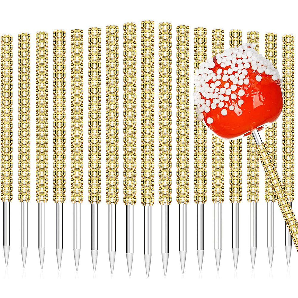 Acrylic Candy Apple Stick Rhinestone Shine Acrylic String Tip Stick Holiday Party Buffet Dessert Decoration Stick