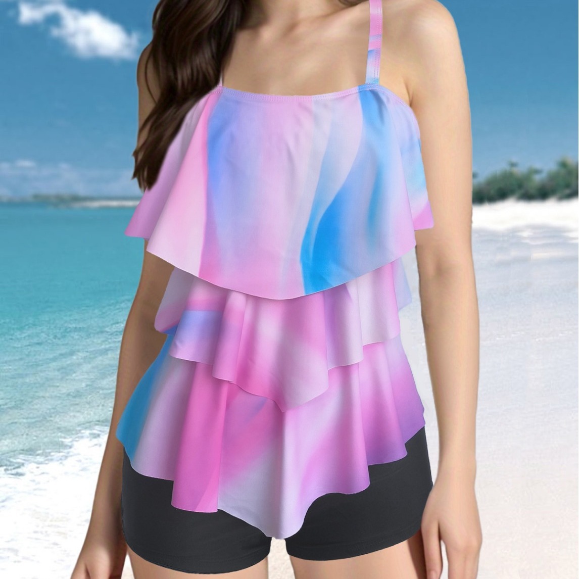 2024 Amazon Independent Station New Split plus size Swimsuit European and American Conservative Dress Tankini Swimsuit bikini