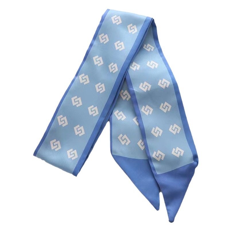Korean-style Narrow Silk Scarf Printed Ribbon Multi-purpose Hair Band Tie Cloth Belt Belt Fresh Multi-color Scarf Soft Ribbon