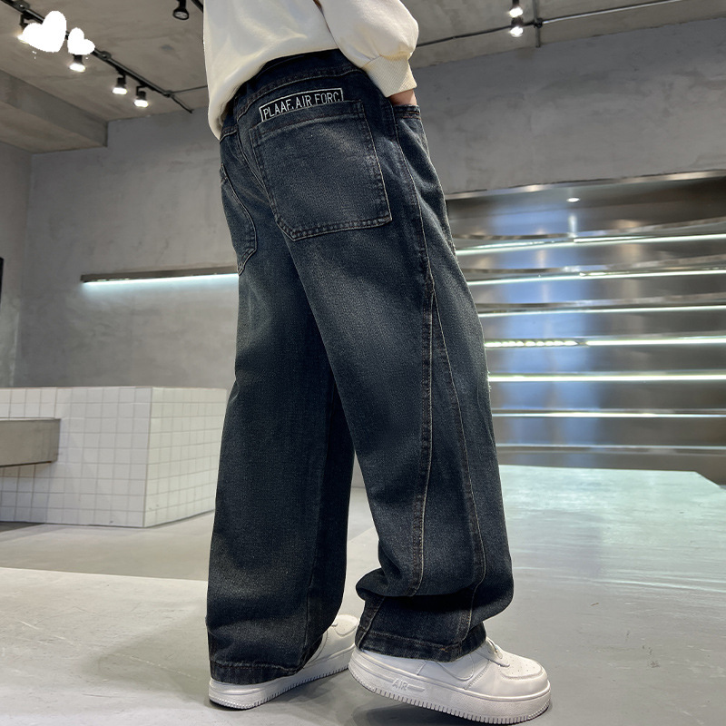Boys' Denim Wide Leg Pants Spring and Autumn Children's Autumn Casual Pants Korean Style Middle and Big Children's Autumn Straight Leg Pants Fashionable