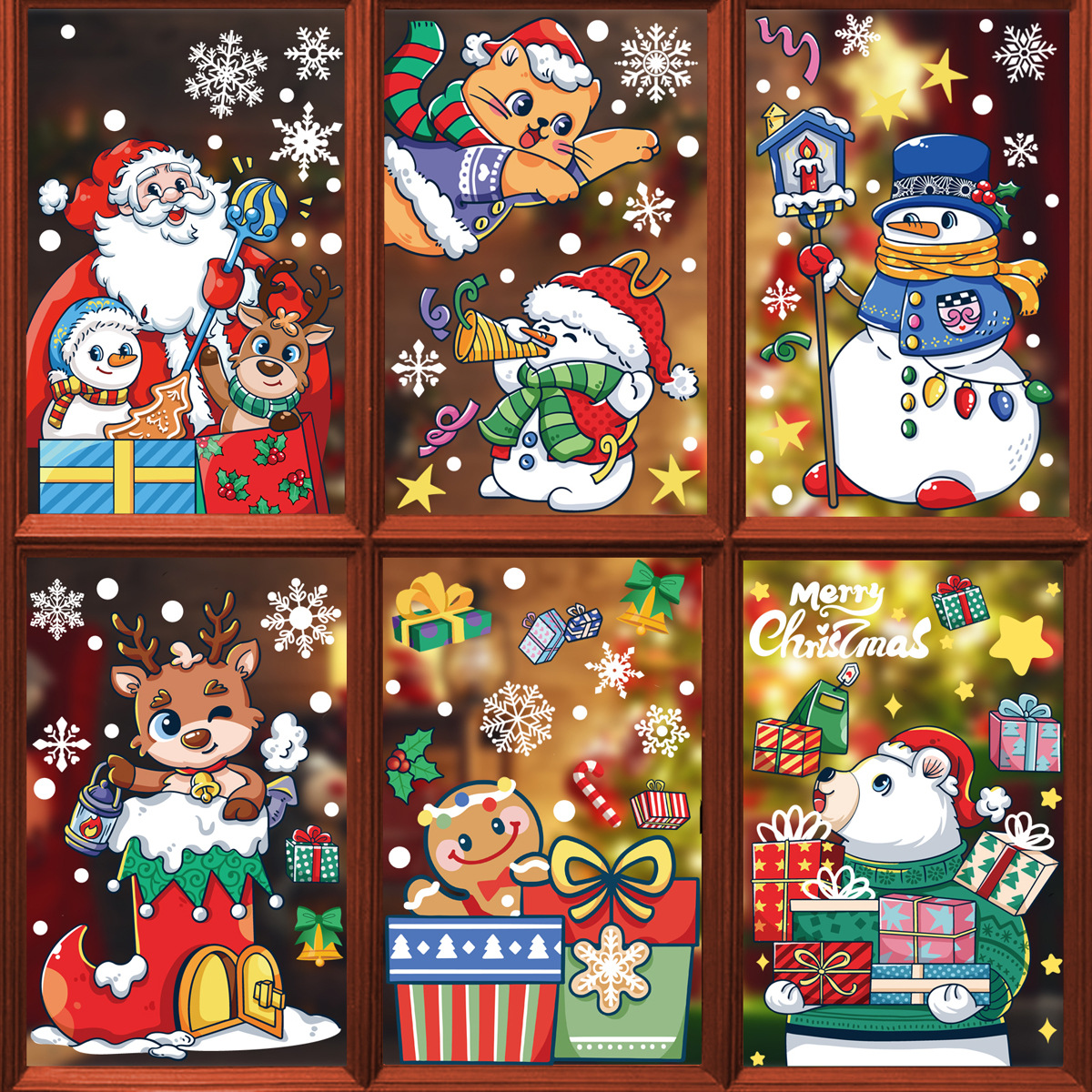 Christmas stickers Amazon new Santa Claus cartoon static stickers Christmas snowman window door glass stickers
