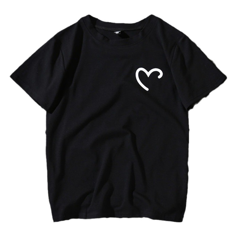 2025 Summer Style Personalized Heart Loose White Student Couple Short-Sleeved T-Shirt Short-Sleeved Top Clothing
