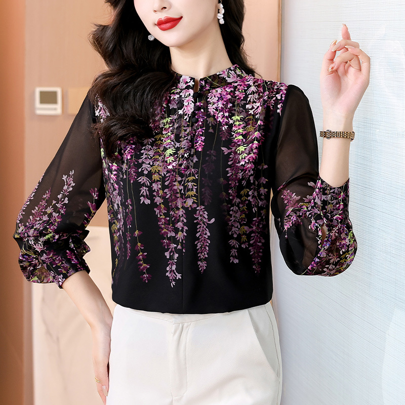 Picture of 2025 Spring and Autumn New Design Sense Three-dimensional Flower and Vine Printing Age-reducing Elegant Loose Slim Shirt