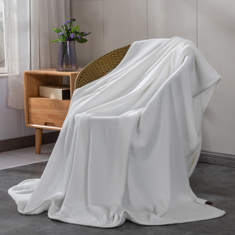 Picture of Solid Color Flannel Blanket Summer Air Conditioning Blanket Office Nap Blanket Single Layer Double-sided Fleece Four Seasons Thin Blanket
