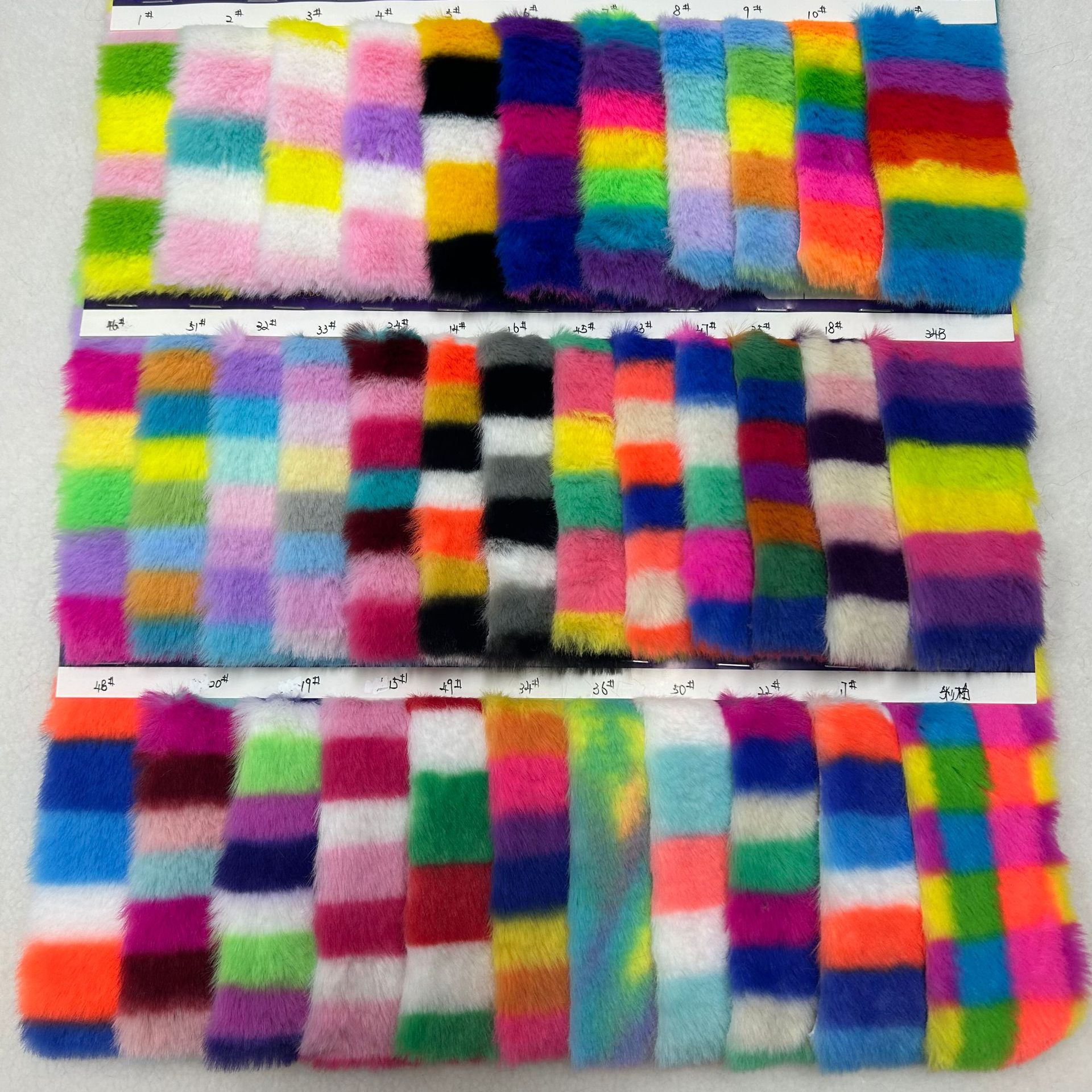 Color stripe rabbit fur 700g thickened Rex rabbit fur printing rainbow stripe printing imitation rabbit fur luggage shoe plush