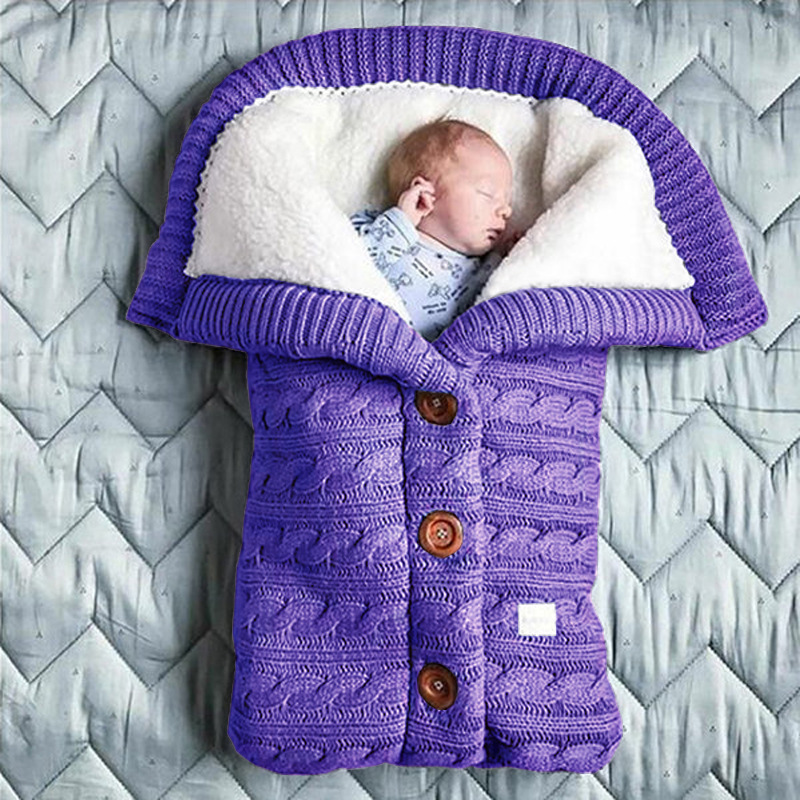 Picture of Spring Autumn Winter Knitted Sleeping Bag Baby Carriage Sleeping Bag Swaddling Cart Sleeping Bag Button Twist Sleeping Bag fleece-lined Thickened Bag